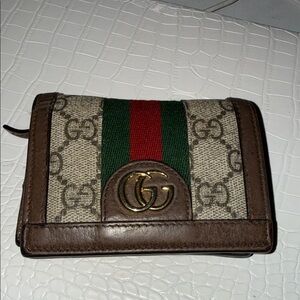 Gucci Beige and Brown Wallet with Red and Green Accent
